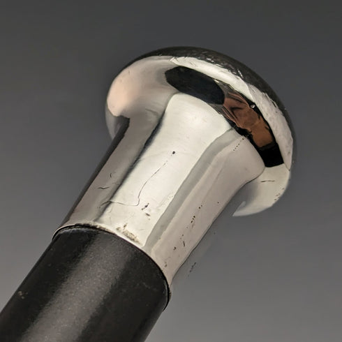 1924年 英国ヴィンテージ 紳士用ステッキ 純銀製 丸ハンドル ブラックシャフト 91.5cm